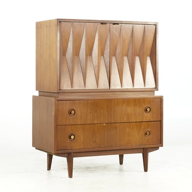 Albert Parvin for American of Martinsville Mid Century Walnut and Brass Highboy Gentlemen's Chest Dresser - mcm 