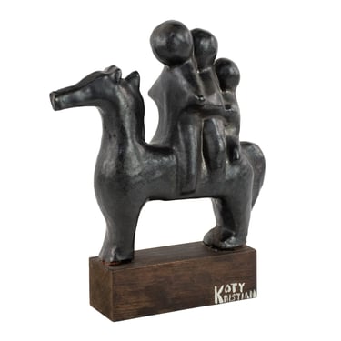 Koty Kristian Ceramic Horse with Three Riders Sculpture 