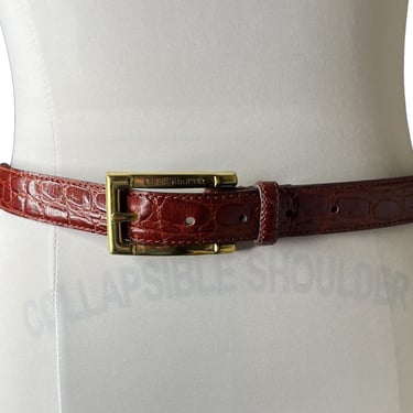 Vintage Liz Claiborne Brown Crocodile Embossed Leather Belt, L 