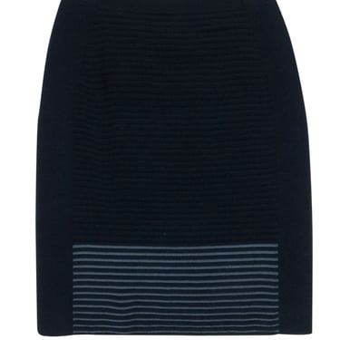 Lafayette 148 - Black & Grey Striped Knit Midi Skirt Sz S