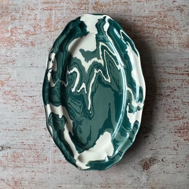 Green Marbled Oval Platter