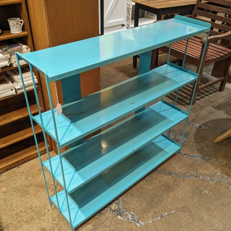 Great blue metal shelves 36.75x9.5x35" Call 202.232.8171 to purchase.