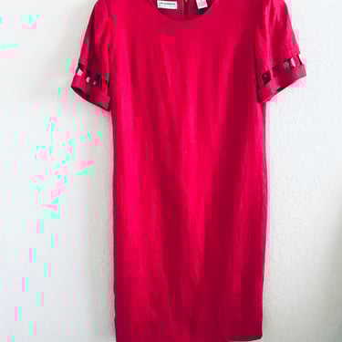 Vintage Liz Claiborne Dress Red 100% Lined Short Sleeve Knee Lined Womens 10 