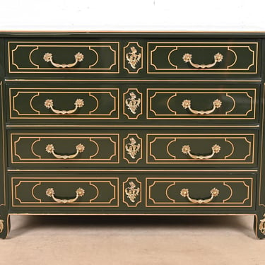 Baker Furniture French Regency Louis XVI Green Lacquered Chest of Drawers With Mounted Bronze Ormolu