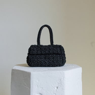 Vintage Carrie Forbes black crocheted top handle mini purse (2438) 