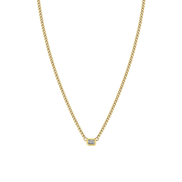 Extra Small Curb Chain Emerald Cut Diamond Bezel Necklace