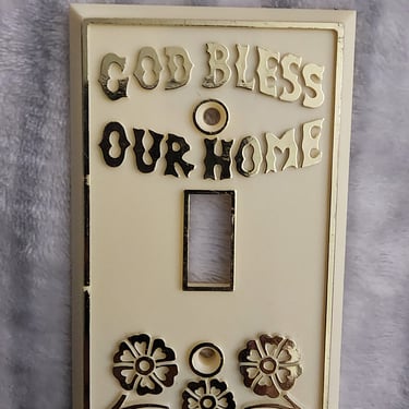 Vintage Light Switch Cover Bakelite home decor Religious theme decorating GodBless Our Home 