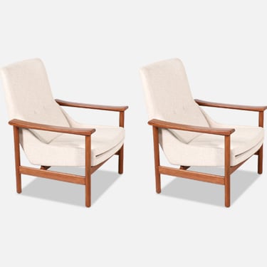 Norwegian Modern Sculpted Teak Lounge Chairs