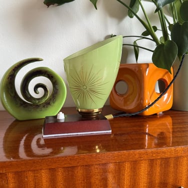 Vintage Green Bedside Lamp / Mid Century Glass Lamp / Desk Lamp / Bedroom Decor / Made in Yugoslavia / 1970s 