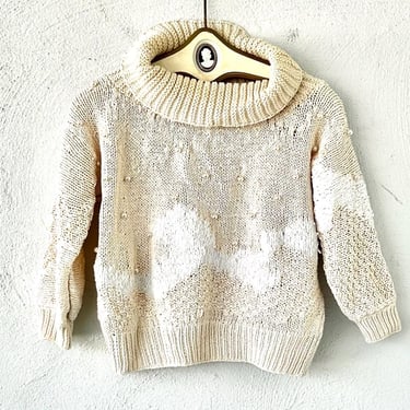 Vintage 80s 90s Boho Pearl Cowl Neck Sweater White Knit Shirt Graphic Turtleneck Top 