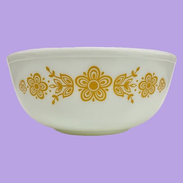 Vintage Pyrex Mixing Bowl Retro 1970s Mid Century Modern + Butterfly Gold #404 + Size 4 Quart + Ceramic + White + Yellow + Kitchen + Serving 