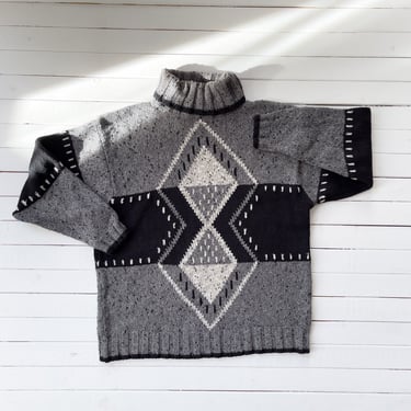 gray turtleneck sweater 90s vintage Liz Claiborne black gray striped oversized sweater 