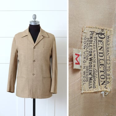 mens rare vintage 1940s 50s Pendleton jacket • light tan woven wool casual sports coat 