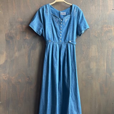 Denim Maxi Dress with Flowers