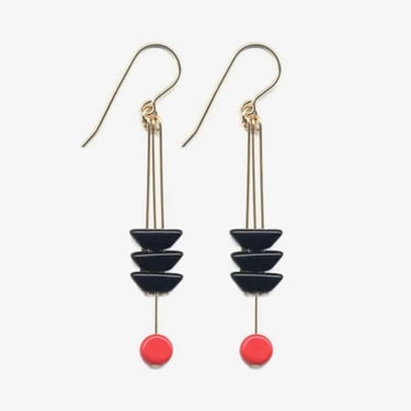 Ronni Kappos - Black Arrow Drop with Red Earrings