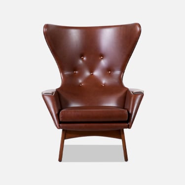 Adrian Pearsall Wing Back Cognac Leather Lounge Chair 