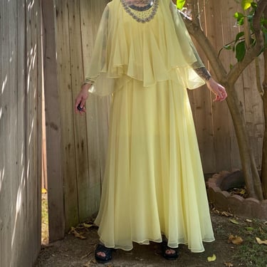 1970’s Yellow Chiffon Maxi Dress 