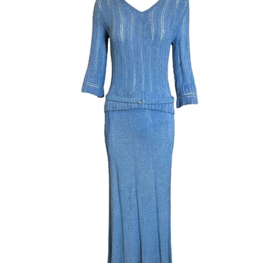 1930s Cerulean Boucle Crochet Ensemble + Belt