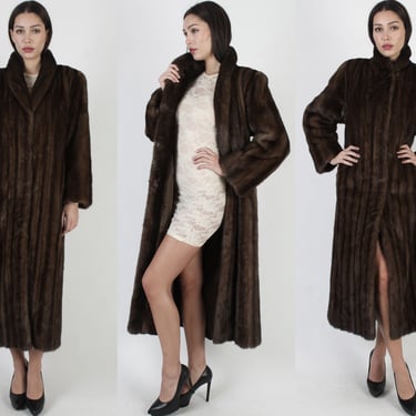 Glamorous Full Length Brown Real Mink Fur Coat 