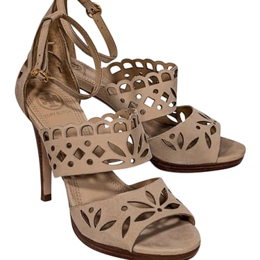 Tory Burch - Beige Laser Cut Print Open Toe Pumps Sz 7