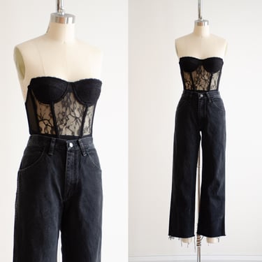 high waisted jeans 90s vintage Rustler black cut off straight leg ankle jeans 