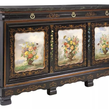 Antique Sideboard, French, Polychrome, Paint Decorated Doors, 19th C., 1800s