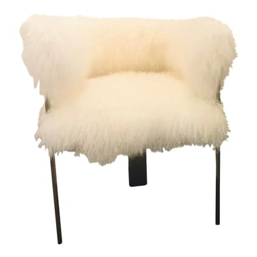 Interlude Home White Mongolian Sheep Skin Lounge Chairs