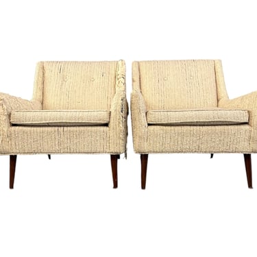 Pair of Early Milo Baughman Style Mid Century Armchairs with Walnut Legs