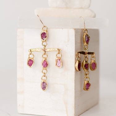 Brass and Ruby Ursa Major Earrings