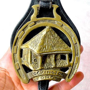 VINTAGE: Solid Brass English Medallion - Cockington Force - Windsor Castle - Plaque -  Buckle - Upcycle 