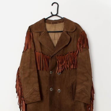 Men's 70s vintage suede fringed jacket in brown - Medium 