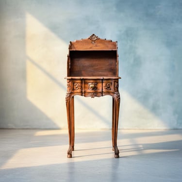 Louis XV Style Carved Chevet Table in Walnut / French Bedside Table 