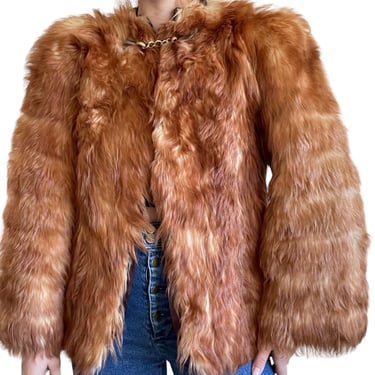 Vintage 1960s Womens Genuine Fox Fur Retro Hippie Fluffy Coat Jacket Sz M 