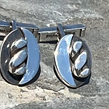 Merri Lynn Vintage Sterling Oval Swivel Back Toggle Piece of Silver Rope Cufflinks 