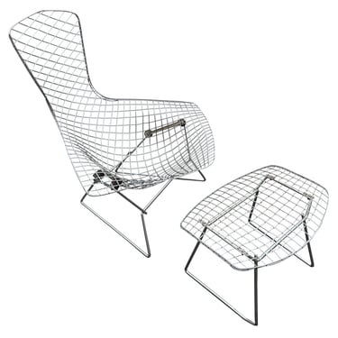 Bertoia for Knoll Bird Chair and Ottoman in Chrome