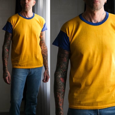 Vintage 60s MASON Athletic Wear Blue & Gold Durene Blank Short Sleeve Jersey Tee Shirt | Made in USA | 1960s MASON Jersey Unisex T-Shirt 