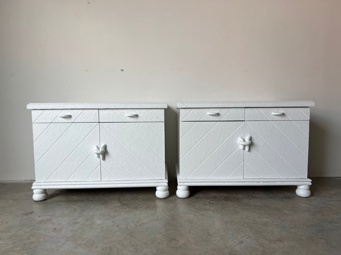 1970s Postmodern Style Sculptural White Gesso Painted Nightstands - a Pair 
