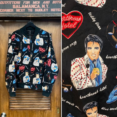 Vintage 1980’s Elvis Presley King of Rock n’ Roll Bomber Jacket Pop Art, Elvis, 80’s Vintage Clothing 