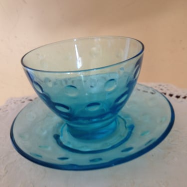 Vintage Hazel Atlas Auzure Blue Capri Dot Sherbet Cup and Saucer-Nice  Condition 