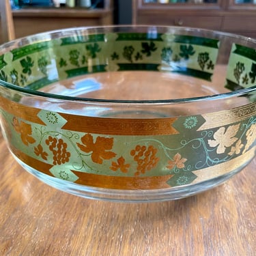 Vintage 1950s MCM Cera 'Golden Grapes' Glass Salad Bowl 10