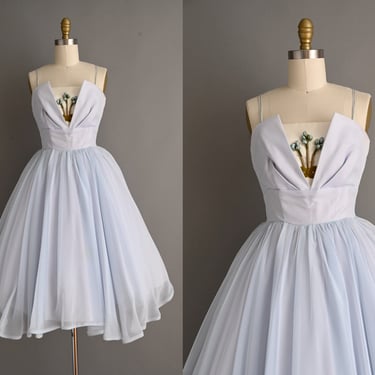 vintage 1950s Dress | Gorgeous Baby Blue Full Skirt Party Prom Dress | Small 