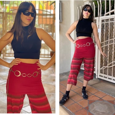 70s 80s High Waist Italian Chic   Skirt Pants Red French Girl Vibes S M 