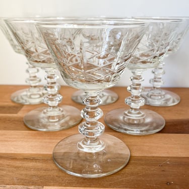 1940s Cut Glass Champagne Coups. Vintage Stemmed Glass Cordial Glasses. Vintage Dessert / Sherbet Glasses 