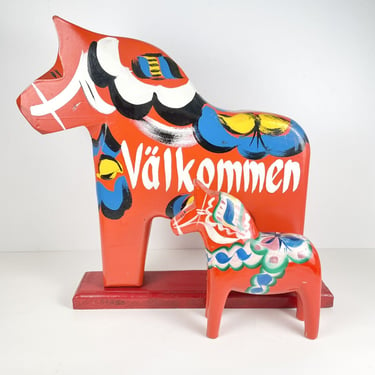 Large 12” Tall Vintage Swedish Welcoming Wood Dala Horse Hand painted Sweden