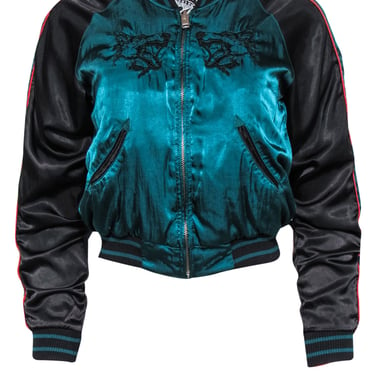 Diesel - Forest Green, Black & Red Reversible Bomber Jacket w/ Animal & Star Embroidery Sz XS