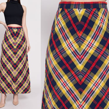 70s Plaid A-Line Maxi Skirt - Small, 27