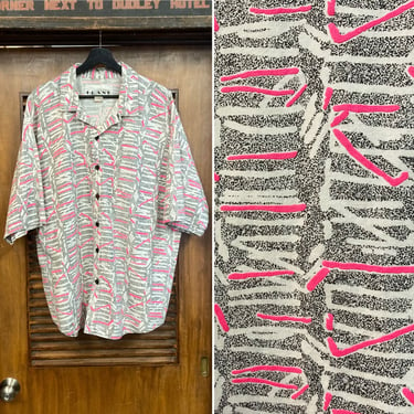 Vintage 1980’s Size XL Atomic New Wave Cotton Hawaiian Geometric Shirt, 80’s Button Down, 80’s Neon, Vintage Clothing 