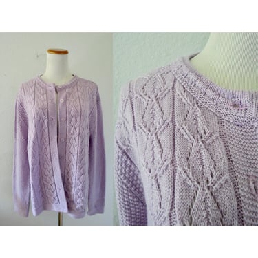 Vintage Pastel Purple Cardigan Sweater Women's Knit Button Up Kawaii Cozy Fall Autumn Sweaters Size Large 