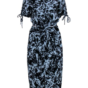 Proenza Schouler - Blue &amp; Black Printed Midi Dress w/ Cutout Sz 6
