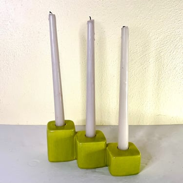 Vintage 1950s Chartreuse Candlestick Holder By Royal Haeger 